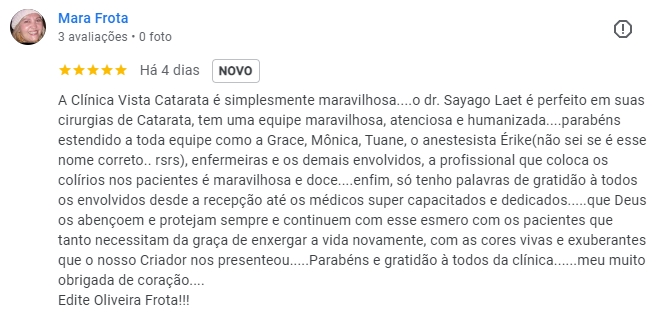 Depoimento de Mara Frota sobre cirurgia de catarata e equipe